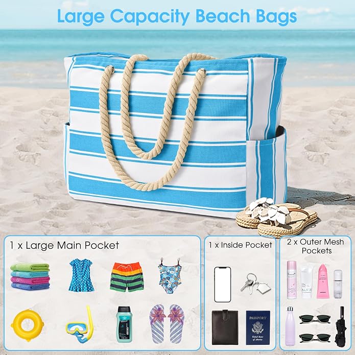 Becokan Beach Bags for Women Large Waterproof Beach Tote Bag Zipper Beach Bags Waterproof Sandproof Swim Pool Bag Large Tote - Image 7