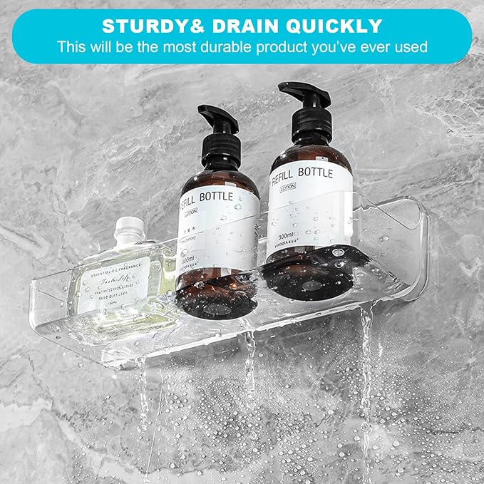CGBE 2-Pack Adhesive Shower Shelves, Acrylic Bathroom Wall Caddy, Clear | Acrylic Shower Caddy, Wall Mounted Storage, No Drilling, Automatic Draining, For Cabinet Door and Shower Wall - Image 4