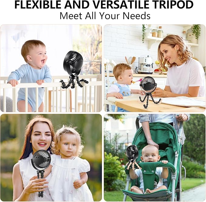 snawowo Mini Handheld Personal Portable Fan, Baby Stroller Fan | Car Seat USB or Battery Powered, with Flexible Tripod Clip on Student Bed Desk Bike Crib Treadmill Camping Traveling - Image 2