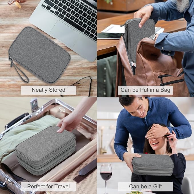 FYY Electronic Organizer, Travel Tech Pouch Bag, Large, Dark Grey | Wrist Strap, Waterproof, Double Layers Portable Electronics Travel Carrying Case for Cord, Charger, Daily Business Trips Use - Image 7