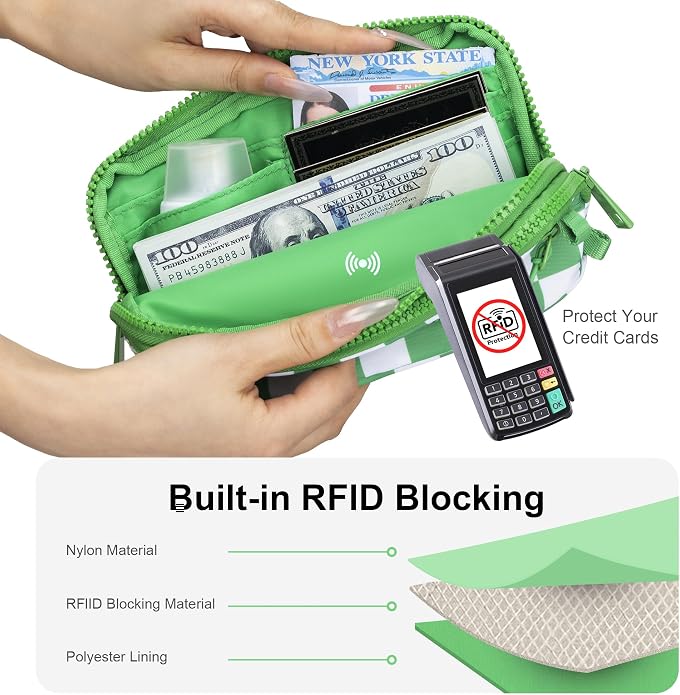 FODOKO Wristlet wallets for Women RFID crossbody bags with 4 Zippers | Checkered quilted nylon with credit card slots, cell phone organizer, and coin purse for travel and everyday carry - Image 6