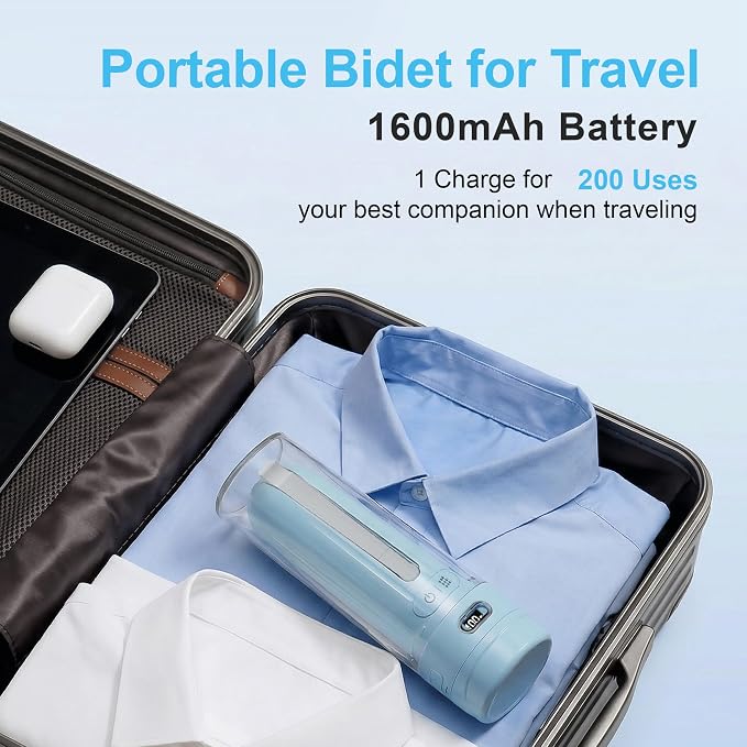 Electric Portable Bidet for Travel & Outdoor Camping, Sky Blue | Pocket size whisper-quiet handheld sprayer 3 pressure modes 1600mAh Long-lasting Battery USB-C Rechargable IPX7 Waterproof - Image 3