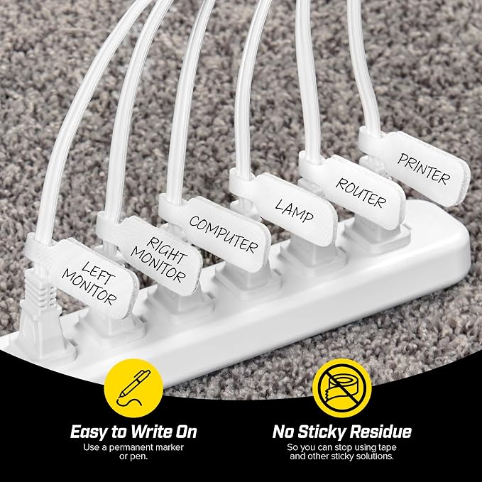 Wrap-It Storage Cable Labels - Medium, White (30-Pack) Write On Cord Labels, Wire Tags for Cable Management and Organizer for Electronics, Computers and More | Write On Cord Labels and Wire Tags for Electronics Cable Management - Image 2