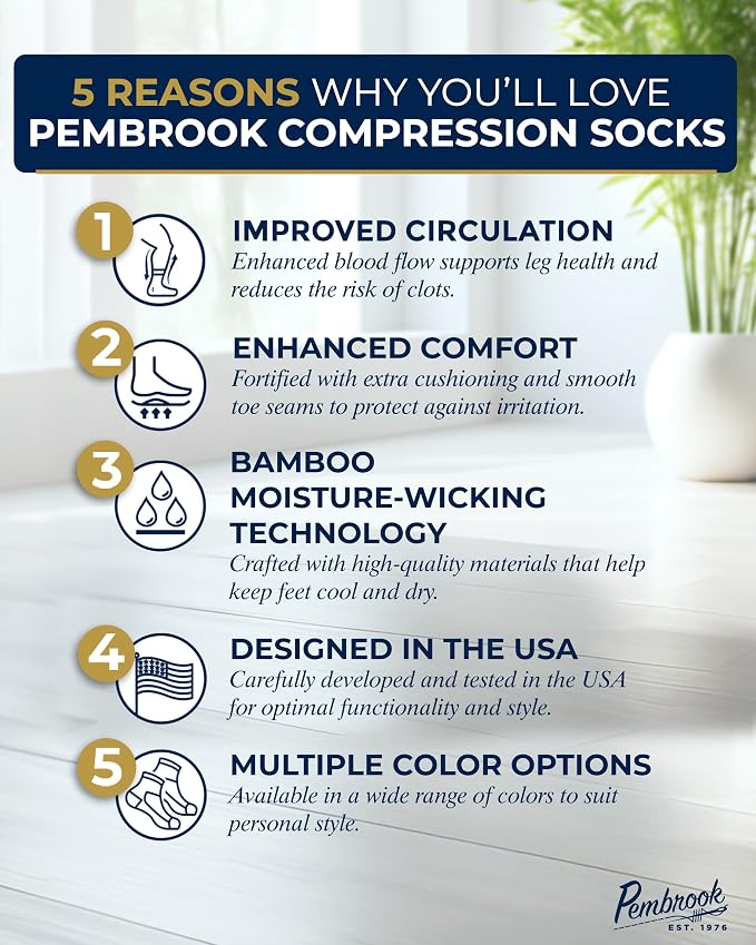Pembrook® Bamboo Viscose Light Compression Socks - 3 Pairs | 8-15 mmhg Compression Socks | Knee High Comfort Support Socks - Image 2
