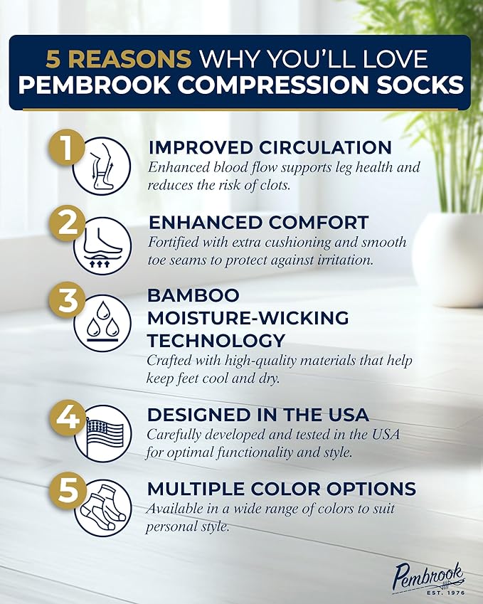 Pembrook® Bamboo Viscose Light Compression Socks - 3 Pairs | 8-15 mmhg Compression Socks | Knee High Comfort Support Socks - Image 2