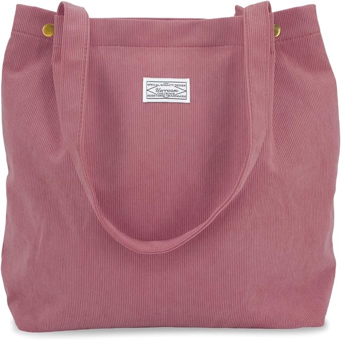 UERRUAM Corduroy Tote Bag for Women with Inner Pockets, Cute Go-to Bag | Slouchy Shoulder Bag for Everyday, Work, Books, Beach & Grocery Shopping, Lightweight Washable Foldable, Cloth Purse by UERRUAM