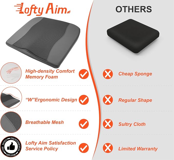 Lofty Aim Car Seat Cushion, Memory Foam Car Seat Cushions for Long Driving | Comfy Car Seat Pillow for Pain Relief, Driver Seat Cushion Adds Height, Butt Cushion for Car, Office Chair, Classic Black - Image 9