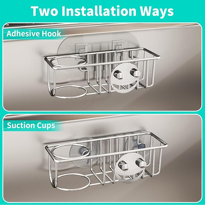 HapiRm Sink Caddy Sponge Holder - No Drill Kitchen Sink Organzier with Smiley Face Sponge Holder, Rustproof and Waterproof Kitchen Organizer - Silver - Image 2