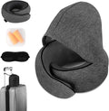 Travel Neck Pillow, Newly Upgraded Hooded Neck Pillow, 100% Pure Memory Foam Travel Pillow for Flight Headrest Sleep,Portable Aircraft Accessory,Suitable for use in Plane/Car/Office(Grey) by Unknown