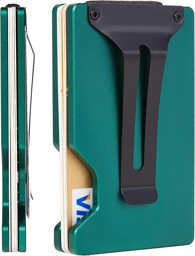 Minimalist Wallet for Men, Slim Metal RFID Blocking Wallet Credit Card Holder Money Clip & Cash Strap, Scratch-Resistant Holds 15 Cards,Ideal Gift for Men | Matte Forest Green by Unknown