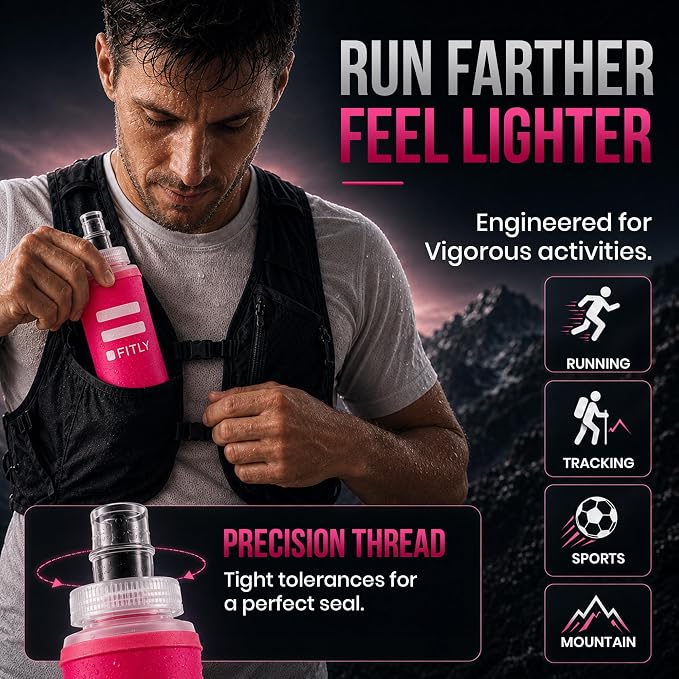 FITLY Soft Flask - Shrink As You Drink Soft Water Bottle for Hydration Pack - Folding Water Bottle Ideal for Running, Hiking, Cycling, Climbing & Rigorous Activity - Image 6