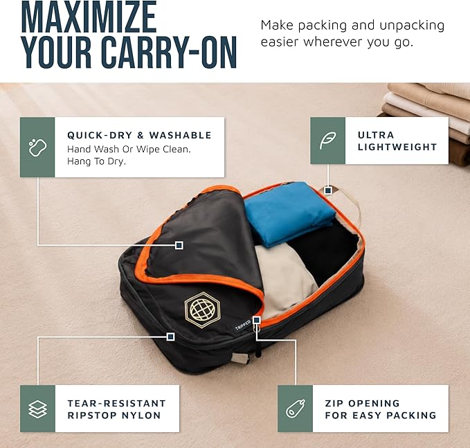 TRIPPED Travel Gear Compression Packing Cubes for Carry-On Travel 6-Pack | Ultralight Ripstop Packing Cubes with Compression Zippers for Organized Carry-On Luggage, Backpack, and Travel Packing - Image 3