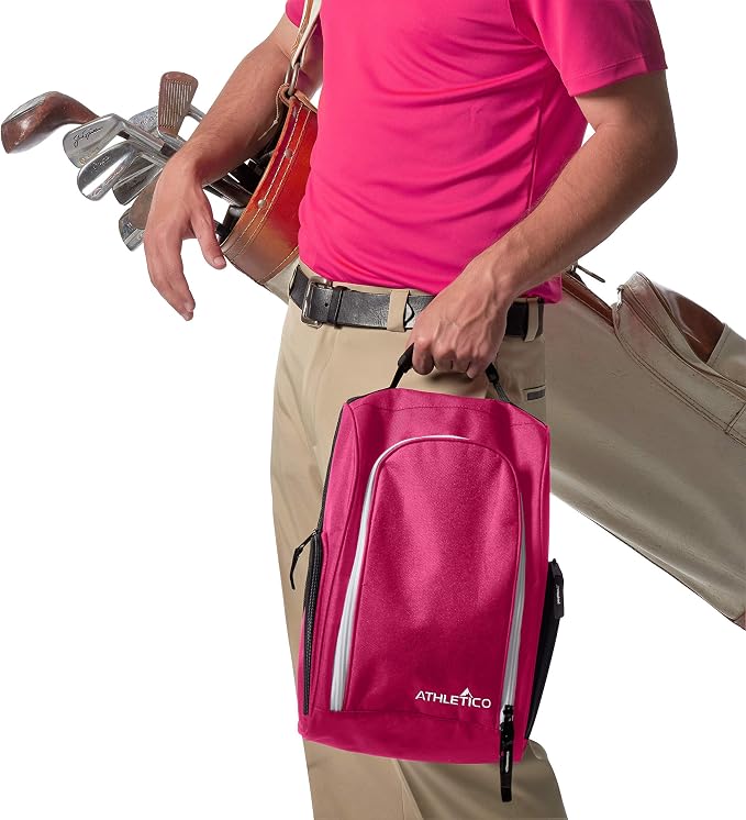 Athletico Golf Shoe Bag - Zippered Shoe Carrier Bags With Ventilation & Outside Pocket for Socks, Tees, etc. (Pink) - Image 4