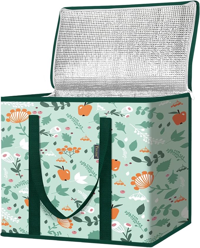 BALEINE 1Pk Insulated Reusable Grocery Bags, Collapsible Cooler Bag for Groceries, Heavy Duty Large Insulated Bag (16''x9''x13'', Spring Stroll) by BALEINE