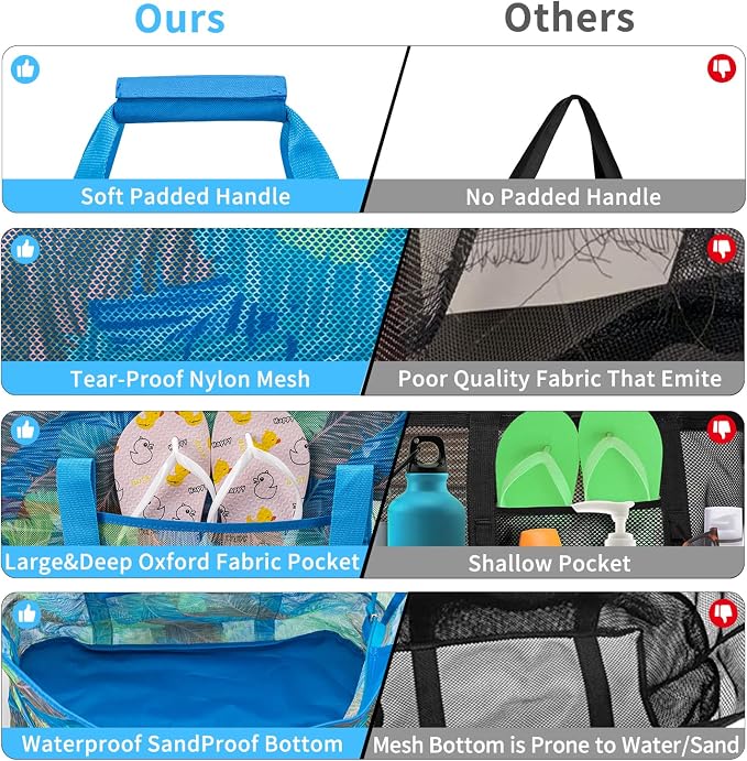 KABAQOO Mesh Beach Bag, Extra Large Beach Bags with 9 Pockets & Zipper Waterproof Lightweight Beach Tote for Beach/Pool Trip - Image 4