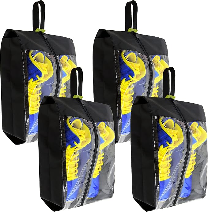 BeeGreen Black Transparent Shoe Bags 4 Pack for Travel with Handle as Packing Organizers for Suitcase and Luggage | Portable Nylon Storage Accessories for Vacations, Essential Gifts for Women and Men by BeeGreen