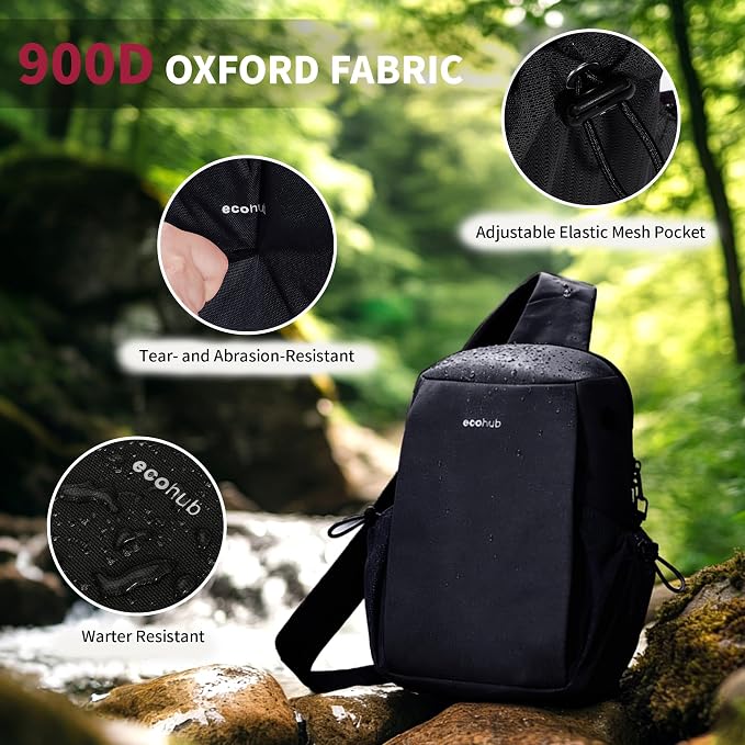 ECOHUB Anti-Theft Crossbody Bag Men Women RFID Blocking Lightweight Sling Backpack Water Resistant for Travel Hiking Outdoor - Image 6