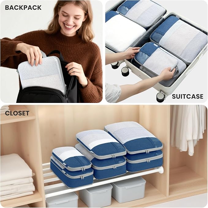 Compression Packing Cubes for Travel, Lightweight Vacation Travel Essentials, Travel Accessories for Suitcase Organizer Bags Set, Durable Luggage Organizer - Image 7