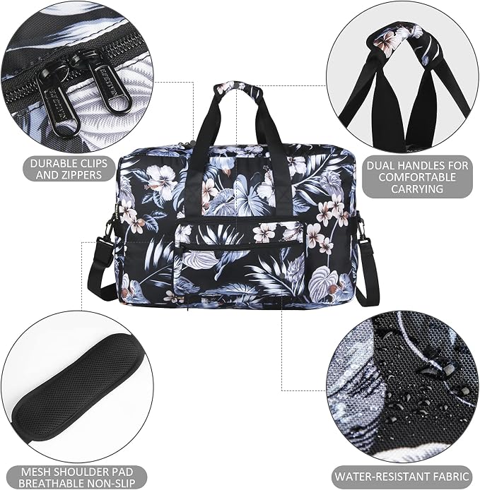 F.FETIVIN Weekender Bag Carry On Travel Duffle Medium Overnight Bag for Women(Floral Leaf) - Image 4