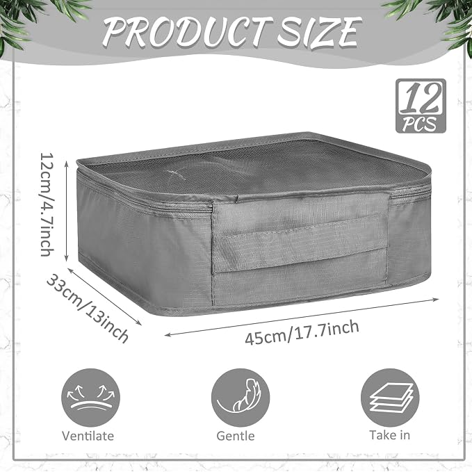 Silkfly 12 Pcs Packing Cubes for Suitcase Travel Luggage Bags Bulk Mesh Organizer Set for Hiking Camping Backpacking Clothes Accessories(Gray) - Image 2