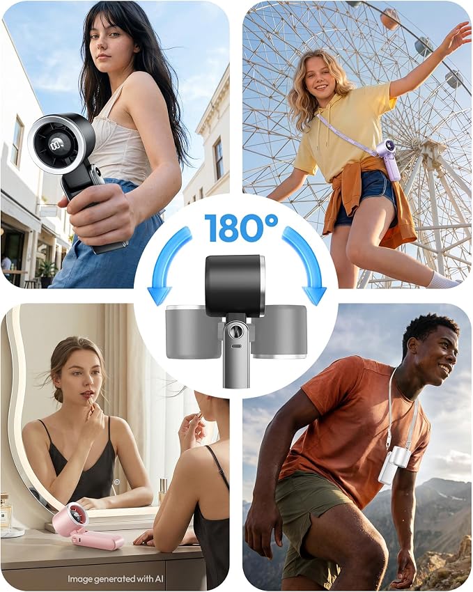 Gaiatop Portable Handheld Turbo Fan, 15 Hrs Cooling, 180° Foldable 4-in-1 Hand Held Fans, 6-Speed (1-100) Personal Mini Handheld Fans, Small Portable Fan for Travel, Working, Outdoor Women Gifts Black - Image 6