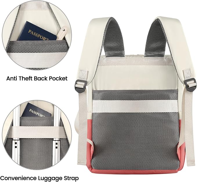 FALANKO Laptop Backpack for Women,Teacher Doctor Nurse Work Purse Bag for 15.6 Inch Laptop, Wide Open backpack With RFID Pocket, Large Water Resistant Travel Backpack White-Pink - Image 5