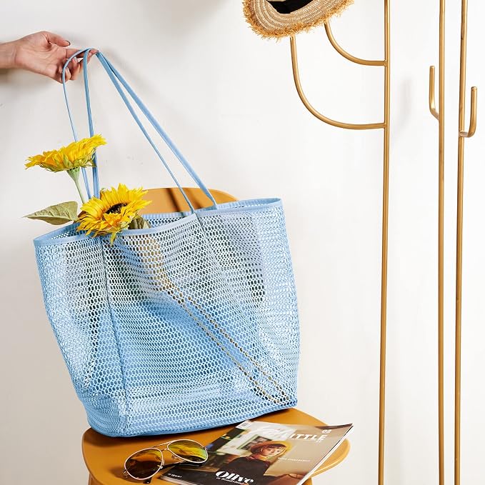KALIDI Beach Mesh Tote Bag, Casual MAX 23L Summer Foldable Hobo Bag Women | Sandproof Widen Strap Large Shoulder Bag For Lake Pool Vacation Travel Picnic Grocery Market Shopping Carrier - Image 3