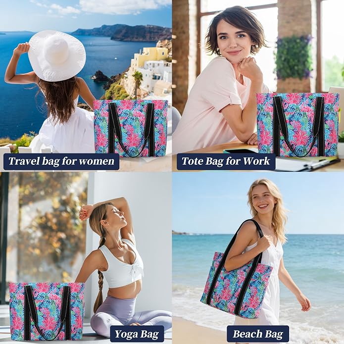 Tote Bag for Women with Laptop Compartment & Cup Holder,Nylon Bag for Work,Travel,Gym,Beach,Teacher,Nurse,School,Mom - Image 2
