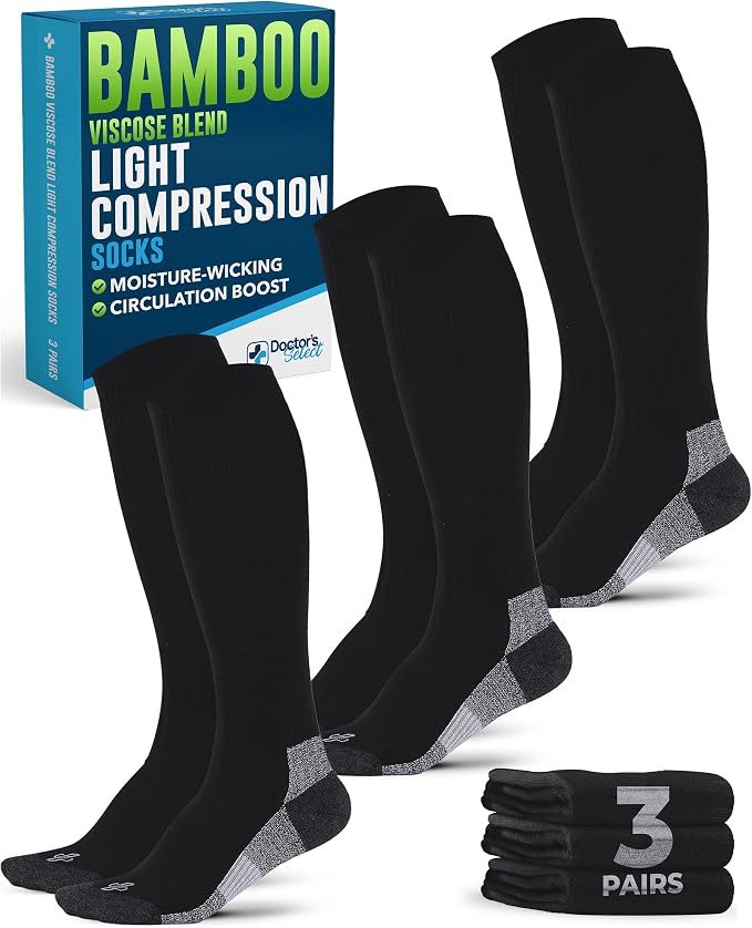 Doctor's Select® Bamboo Viscose Light Compression Socks for Women & Men - 3 Pairs, 8-15 mmHg Compression Socks, Knee High by DoctorsSelect