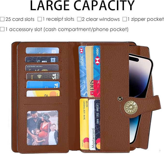 Travelambo Women's Wallet RFID Blocking Trifold Clutch Large Capacity Credit Card Holder Travel Purse - Image 2