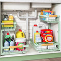 Kitstorack Under Sink Organizer, 2 Tier Under the Sink Storage, Slide out Pull out Cabinet Organizer Shelf, Metal Sliding Drawer for Kitchen Bathroom Pantry Closet Organization Rack, Green, 2 Pack by Kitstorack