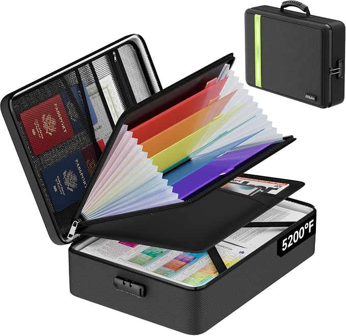 JHSafer Fireproof Document Bag with Lock for Letter/A4 Files, Soft | 5200°F Important Document Organizer with 7 Colorful Pockets, Insulated Portable Safe Storage for Home Travel Office by JIHOX