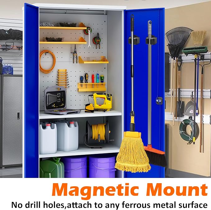 MUTUACTOR Magnetic Broom Holders,8PCS Anti-Slip Magnetic Mount Storage Broom Holder with Rubber Grippers, 12lbs Heavy Duty Magnetic Tool Holder for Work Garage Laundry Kitchen RV Van Accessories - Image 2