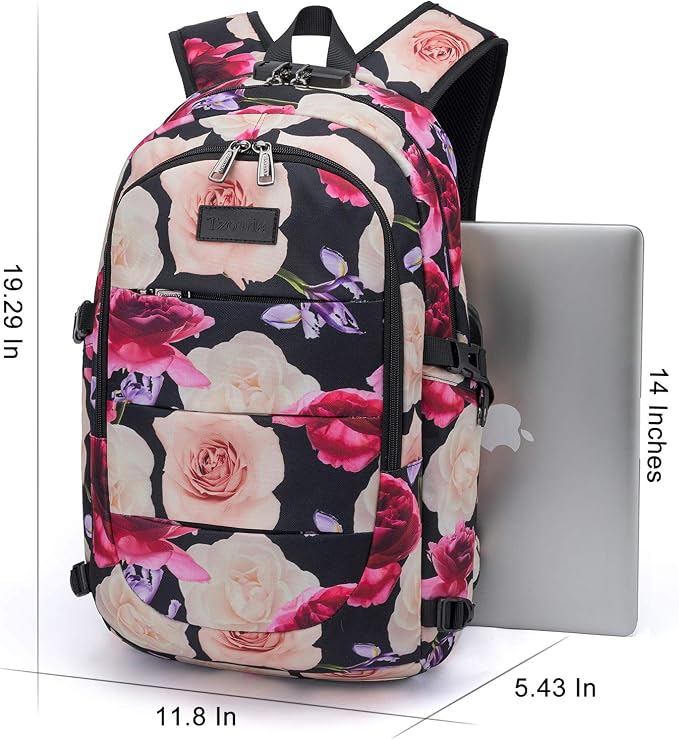 Tzowla Business Laptop Backpack Water Resistant Anti-Theft with USB Charging Port and Lock 15.6 Inch Computer Backpacks for Men, Women, Casual Hiking Travel Daypack (Flower) - Image 5