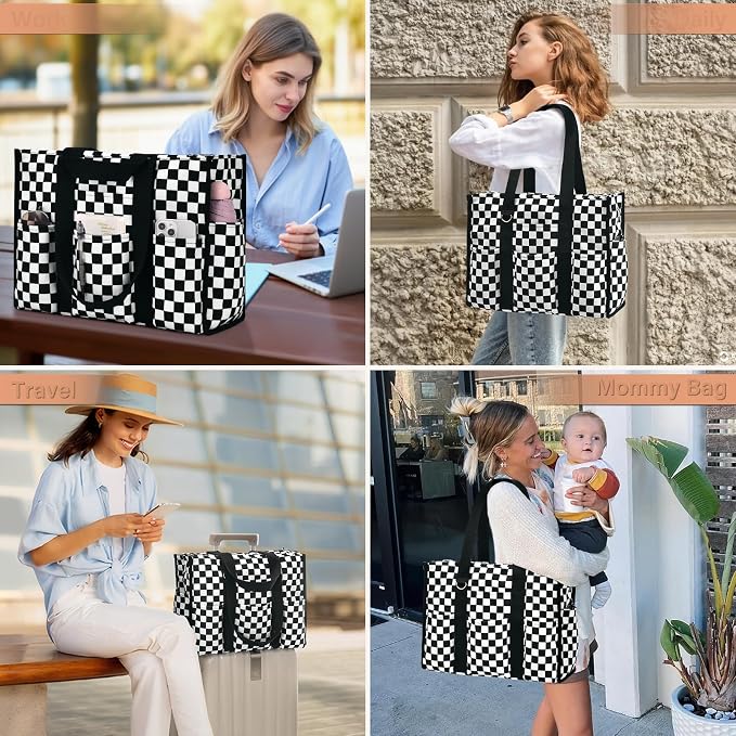 Becokan Large Tote Bag for Women Waterproof with 12 Pockets Top Zipper Closure Utility Teacher Nurse Bags for Work School - Image 6