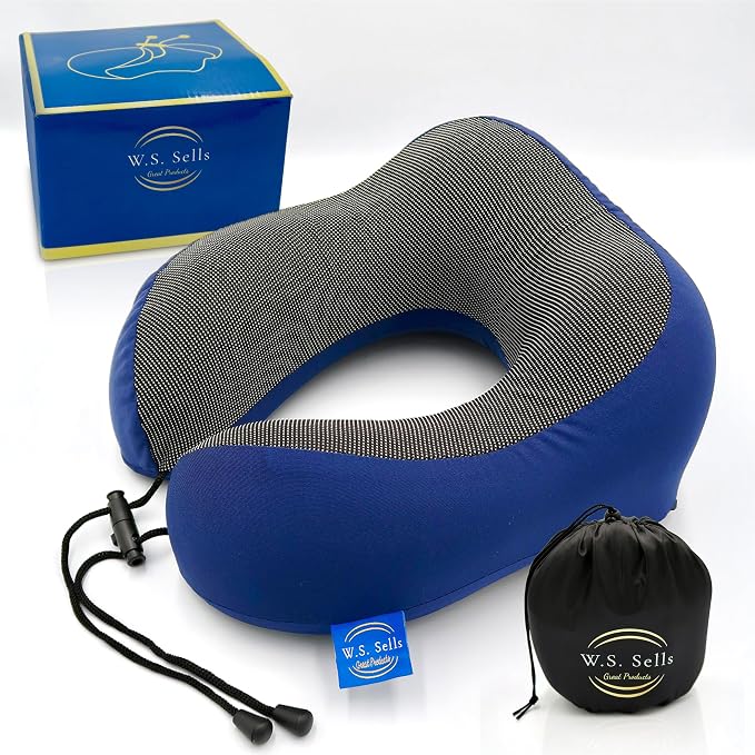 W.S. Sells Travel Neck Pillows for Airplanes - Pure Memory Foam with Ergonomic Design & Breathable Fabric - Travel Pillows for Airplanes & Cars - Set of Travel Essentials with Sleep Mask & Ear Plugs - Image 9