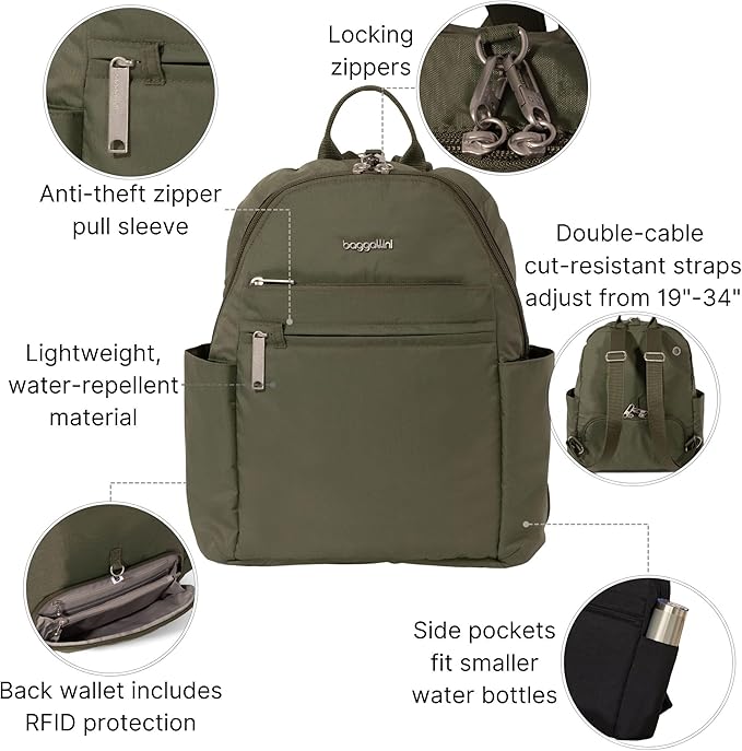 Baggallini Securtex® Anti-theft Vacation Travel Backpack 10x13 Slash-Resistant Nylon Daypack w/RFID - Image 3