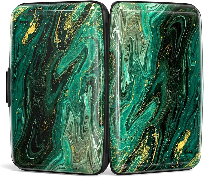 Credit Card Holder, Mini Aluminum Card Wallet RFID Blocking Slim Metal Hard Card Case for Women Men, Green Gold Marble - Image 5