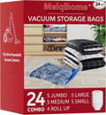 Vacuum Seal Bags for Clothing Travel & Home Storage, travel vacuum bags with pump, Store Blankets, Comforters, Pillows, Seasonal Clothes Compactly,24 Pack With Electric Pump by MEIQIHOME