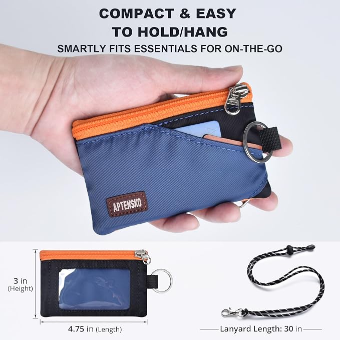 RFID Blocking Travel Wallet with Adjustable Lanyard, Small Nylon Zipper Pouch and Badge Holder for ID, Credit Cards, Cash, Keys, Commuters (Navy+Black) - Image 4
