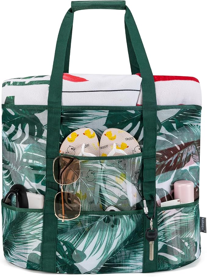 KABAQOO Mesh Beach Bag, Extra Large Beach Bags with 9 Pockets & Zipper Waterproof Lightweight Beach Tote for Beach/Pool Trip by KABAQOO
