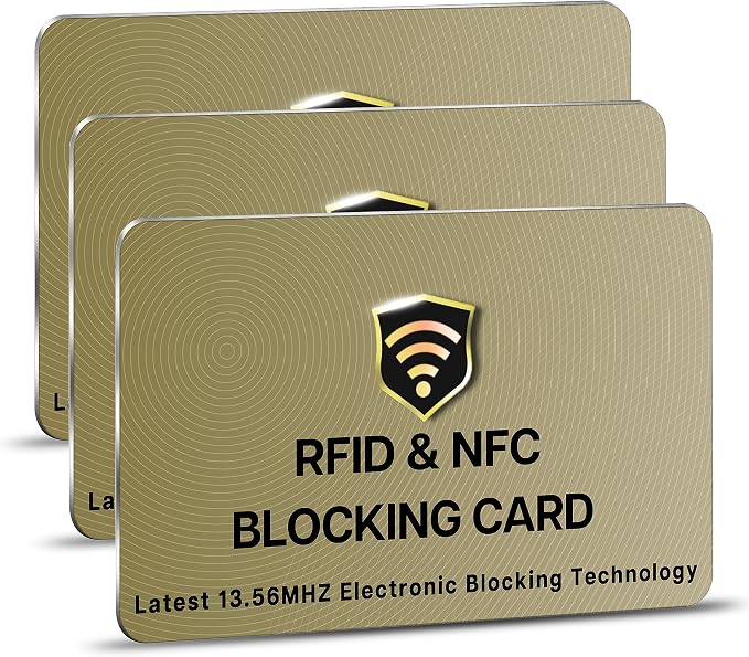 SaiTech IT 3 Pack RFID Blocking Card for Credit Debit ID Card, Golden | Slim Anti-Theft Contactless NFC RFID Blocker Protector, Easily Fit into Wallet and Purse, for Men & Women by SaiTechIT