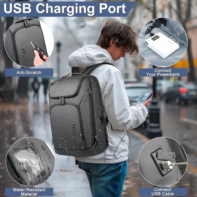 hk Business Smart Backpack for Men Anti-Theft for 17.3 Inch Laptop | with USB Charging Port Water-Resistant Large Durable Compact 30L for Travel College Work - Image 6