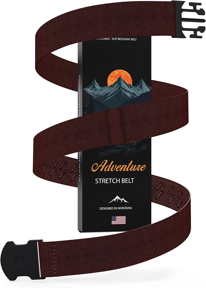 Unisex Adventure Stretch Belt, 1.30" Width, Non Slip, Travel Friendly Buckle. Designed in USA. by ONE-BELT