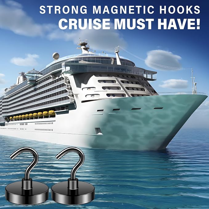 FINDMAG Black Magnet Hooks, 80LB+ Magnetic Hooks for Cruise Cabins, 6 Pack | Heavy Duty Magnetic Hooks for Hanging, Kitchen, Classroom, Home, Travel, Office, Metal Hooks for Cruise Ship Walls - Image 2