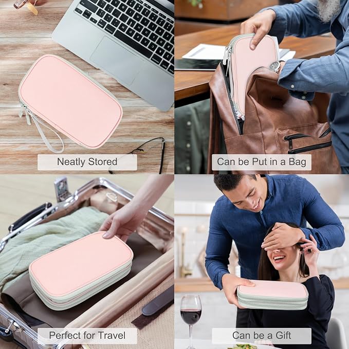 FYY Electronic Organizer, Travel Tech Pouch Bag, Medium, Light Pink | Wrist Strap, Waterproof, Double Layers Portable Electronics Travel Carrying Case for Cord, Charger, Daily Business Trips Use - Image 7