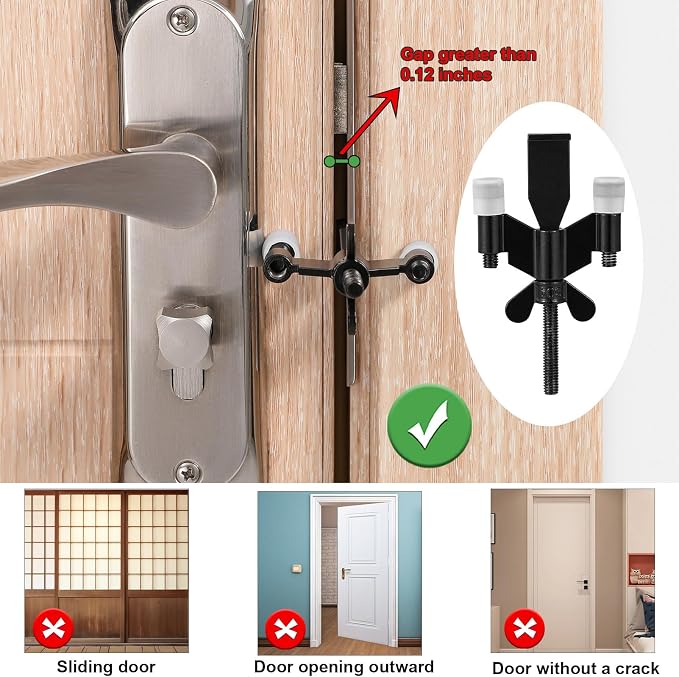 Portable Door Lock Upgraded Stoppers, Hotel Doors Locks for Travelers Safety Locker Jammer Security Devices from Rooms Inside Travel Home Apartment Bedrooms Essentials Reinforcement for Women - Image 4