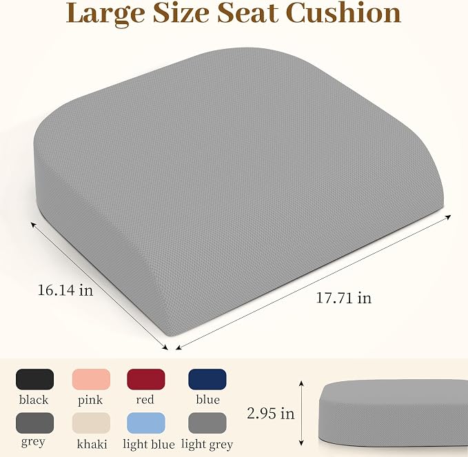 TranquilRelax Memory Foam Seat Cushion for Office Chair, 3-Inch, Light Gray | Medium-firm Support for Long Sitting, Washable Mesh Cover, Non-slip Base, Perfect for Car Seats & Short Drivers - Image 2