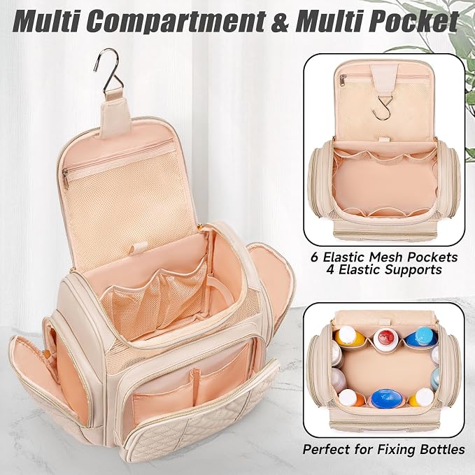 Large Leather Toiletry Bag for Women Men,Bathroom Bag,Water Resistant Shower Bag,Makeup Bag,Portable Shower Caddy for College Dorm,Hanging Travel Toiletry Bag with Transparent Waterproof Phone Pocket - Image 5