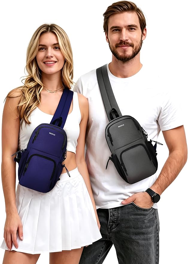 ECOHUB Crossbody Bags for Women Men, Anti-Theft RFID Blocking Sling Backpack Water Resistant Chest Shoulder Daypack, Grey - Image 2